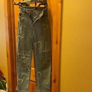 Hollister Blue Heart-Print Women's Straight Leg Dad Jeans